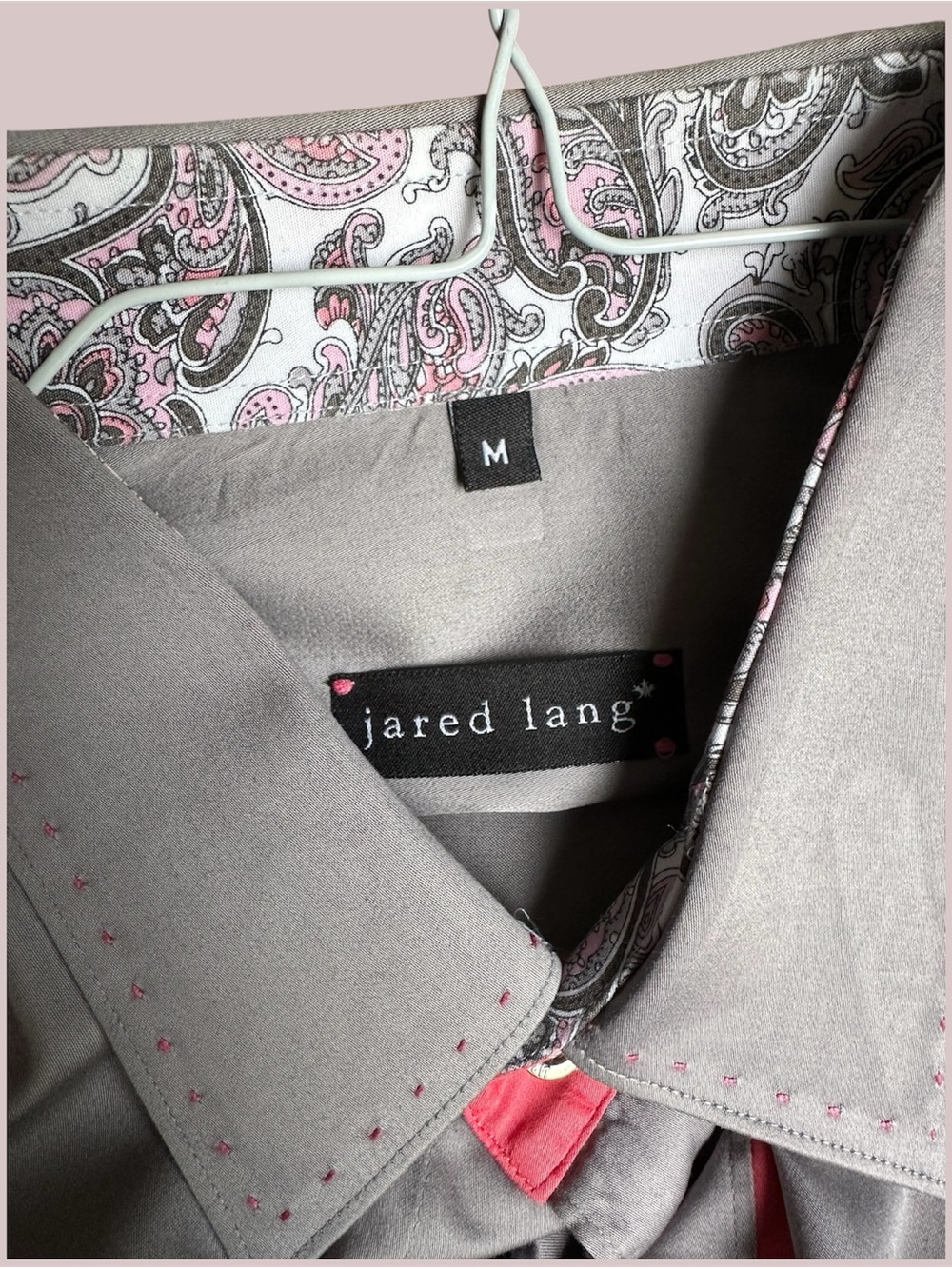 Jared Lang Gray Men's button down shirt with Paisley Trim size M